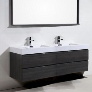 Kubebath BSL80D-GO Bliss 80 Inch Double Sink Gray Oak Wall Mount Modern Bathroom Vanity