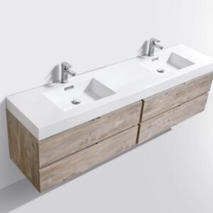 Kubebath BSL80D-NW Bliss 80 Inch Double Sink Nature Wood Wall Mount Modern Bathroom Vanity