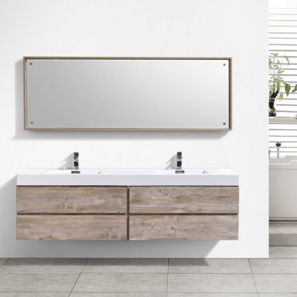 Kubebath BSL80D-NW Bliss 80 Inch Double Sink Nature Wood Wall Mount Modern Bathroom Vanity