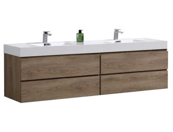 Kubebath BSL80D-BTN Bliss 80 Inch Double  Sink Butternut Wall Mount Modern Bathroom Vanity