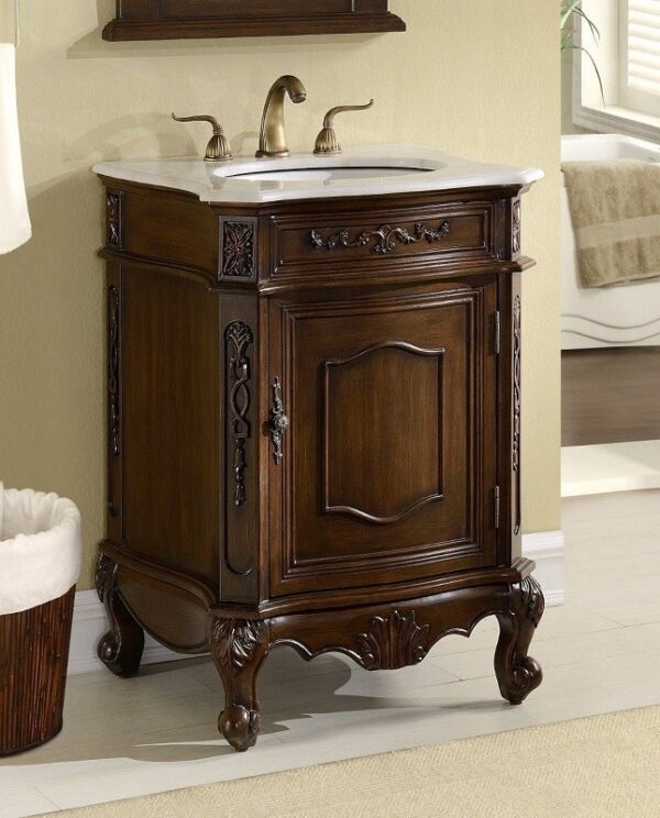 Chans Furniture BWV-047W Debellis 24 Inch Brown Petite Powder Room Debellis Bathroom Sink Vanity