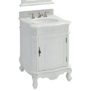 Chans Furniture BWV-049W-AW 24 Inch Classic Petite Powder Room Debellis Bathroom Sink Vanity in Antique White