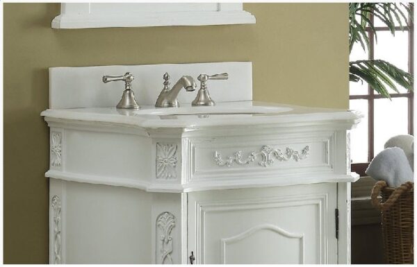 Chans Furniture BWV-049W-AW 24 Inch Classic Petite Powder Room Debellis Bathroom Sink Vanity in Antique White