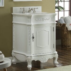 Chans Furniture BWV-049W-AW 24 Inch Classic Petite Powder Room Debellis Bathroom Sink Vanity in Antique White