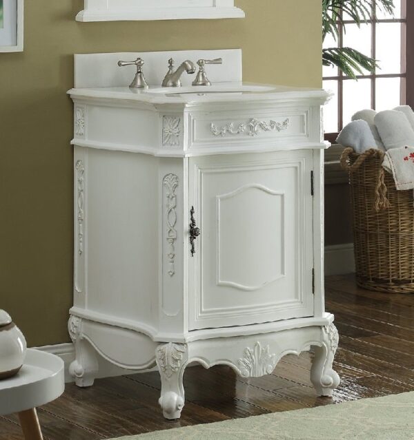 Chans Furniture BWV-049W-AW 24 Inch Classic Petite Powder Room Debellis Bathroom Sink Vanity in Antique White