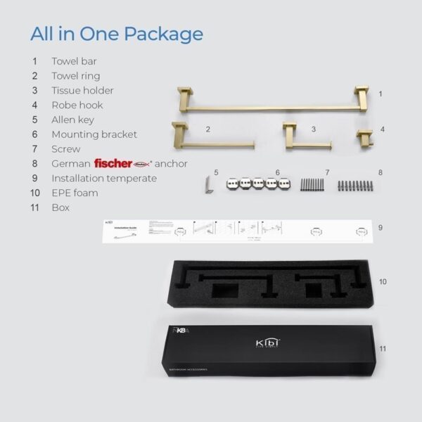 KIBI USA C-KBA15-4 Cube 4-Piece Bathroom Hardware Set