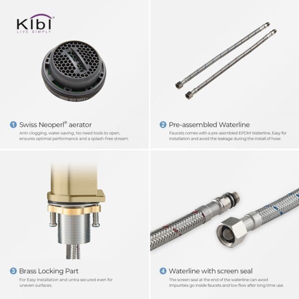 KIBI USA C-KBF1001-KPW100 Mirage 6 3/8 Inch Single Hole Deck Mounted Lead Free Solid Brass Single Handle Bathroom Vanity Faucet with Pop Up Drain