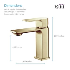 KIBI USA C-KBF1001-KPW100 Mirage 6 3/8 Inch Single Hole Deck Mounted Lead Free Solid Brass Single Handle Bathroom Vanity Faucet with Pop Up Drain