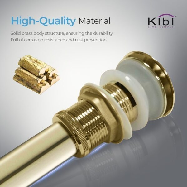 KIBI USA C-KBF1001-KPW100 Mirage 6 3/8 Inch Single Hole Deck Mounted Lead Free Solid Brass Single Handle Bathroom Vanity Faucet with Pop Up Drain