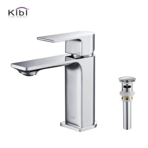 KIBI USA C-KBF1001-KPW100 Mirage 6 3/8 Inch Single Hole Deck Mounted Lead Free Solid Brass Single Handle Bathroom Vanity Faucet with Pop Up Drain