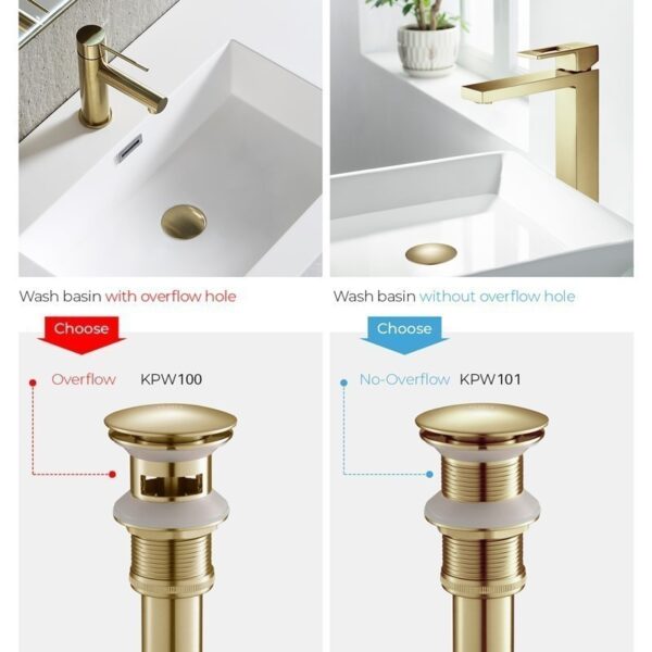 KIBI USA C-KBF1004-KPW100 Waterfall 6 1/8 Inch Single Hole Deck Mounted Solid Brass Single Handle Sink Faucet with Pop Up Drain