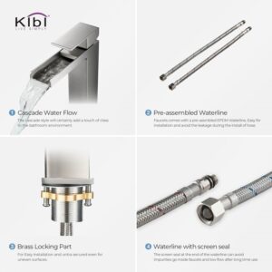 KIBI USA C-KBF1005-KPW101 Waterfall 10 7/8 Inch Single Hole Deck Mounted Lead-Free Solid Brass Single Handle Bathroom Sink Faucet with Pop Up Drain