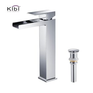 KIBI USA C-KBF1005-KPW101 Waterfall 10 7/8 Inch Single Hole Deck Mounted Lead-Free Solid Brass Single Handle Bathroom Sink Faucet with Pop Up Drain