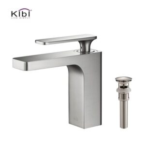 KIBI USA C-KBF1006-KPW100 Infinity 6 3/8 Inch Single Hole Deck Mounted Lead Free Solid Brass Single Handle Bathroom Vanity Sink Faucet with Pop Up Drain