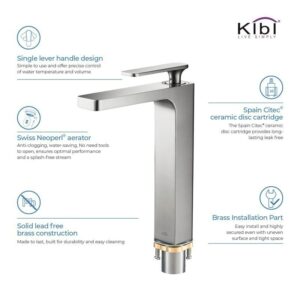 KIBI USA C-KBF1007-KPW101 Infinity 10 1/2 Inch Single Hole Deck Mounted Lead Free Solid Brass Single Handle Bathroom Vanity Sink Faucet with Pop Up Drain