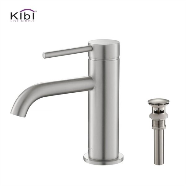 KIBI USA C-KBF1008-KPW100 Circular 6 5/8 Inch Single Hole Deck Mounted Lead Free Solid Brass Single Handle Bathroom Faucet with Pop Up Drain