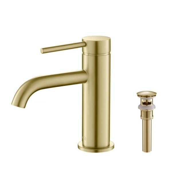 KIBI USA C-KBF1008-KPW100 Circular 6 5/8 Inch Single Hole Deck Mounted Lead Free Solid Brass Single Handle Bathroom Faucet with Pop Up Drain