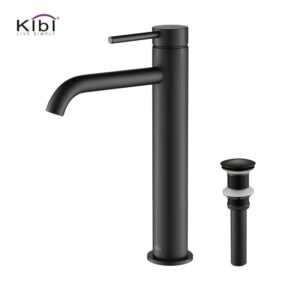 KIBI USA C-KBF1009-KPW101 Circular 11 3/8 Inch Single Hole Deck Mounted Luxury Solid Brass Single Hole Bathroom Vessel Sink Faucet with Pop Up Drain