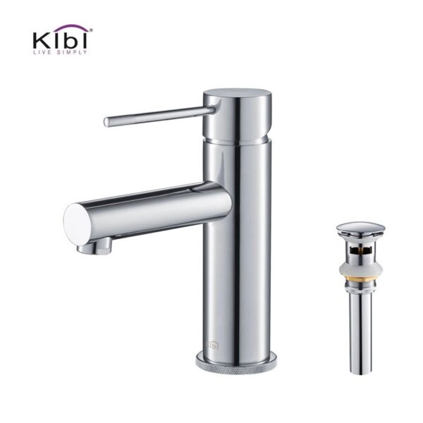 KIBI USA C-KBF1010-KPW100 Circular X 6 7/8 Inch Single Hole Deck Mounted Luxury Solid Brass Single Hole Bathroom Faucet with Pop Up Drain