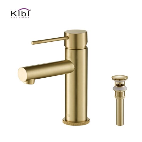 KIBI USA C-KBF1010-KPW100 Circular X 6 7/8 Inch Single Hole Deck Mounted Luxury Solid Brass Single Hole Bathroom Faucet with Pop Up Drain