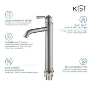 KIBI USA C-KBF1013-KPW101 Victorian 11 1/8 Inch Single Hole Deck Mounted Lead Free Brass Bathroom Vanity Sink Faucet with Pop Up Drain