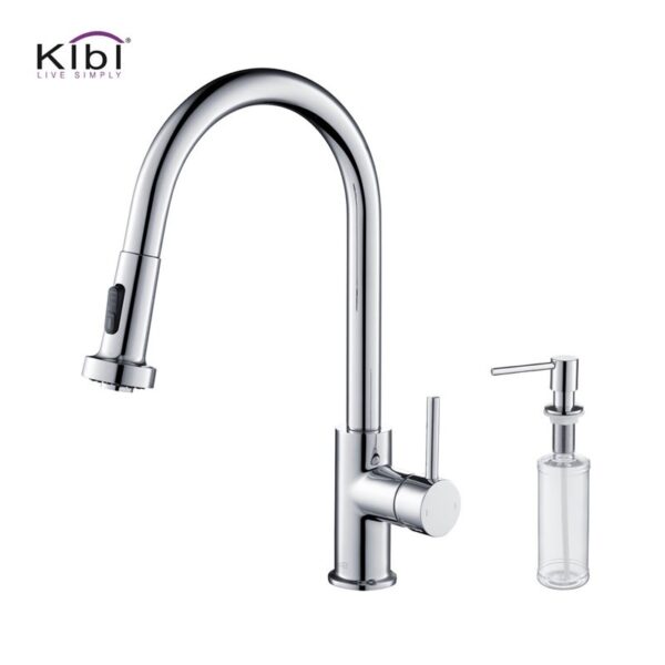 KIBI USA C-KKF2002-KSD100 Casa 16 1/2 Inch Single Hole Deck Mount Single Level Pull-Down Kitchen Faucet with Sprayer and Soap Dispenser