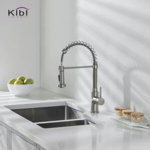 KIBI USA C-KKF2003-KSD100 Aurora 17 Inch Single Hole Deck Mount Single Handle Pull-Down Kitchen Faucet with Sprayer and Soap Dispenser