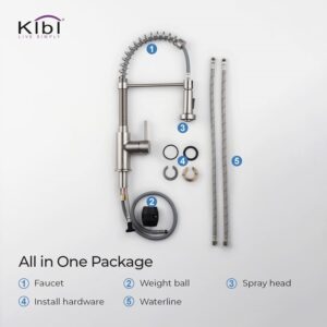 KIBI USA C-KKF2003-KSD100 Aurora 17 Inch Single Hole Deck Mount Single Handle Pull-Down Kitchen Faucet with Sprayer and Soap Dispenser