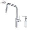 KIBI USA C-KKF2007-KSD100 Macon 17 1/8 Inch Single Hole Deck Mount Brass High Arc Single Level Kitchen Faucet with Pull-Out Sprayer and Soap Dispenser