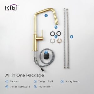 KIBI USA C-KKF2007-KSD100 Macon 17 1/8 Inch Single Hole Deck Mount Brass High Arc Single Level Kitchen Faucet with Pull-Out Sprayer and Soap Dispenser