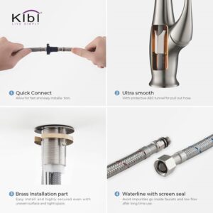 KIBI USA C-KKF2010-KSD101 Cedar 16 3/4 Inch Single Hole Deck Mount High Arc Pull-Out Single Level Lead Free Brass Kitchen Faucet with Sprayer and Soap Dispenser