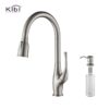 KIBI USA C-KKF2010-KSD101 Cedar 16 3/4 Inch Single Hole Deck Mount High Arc Pull-Out Single Level Lead Free Brass Kitchen Faucet with Sprayer and Soap Dispenser