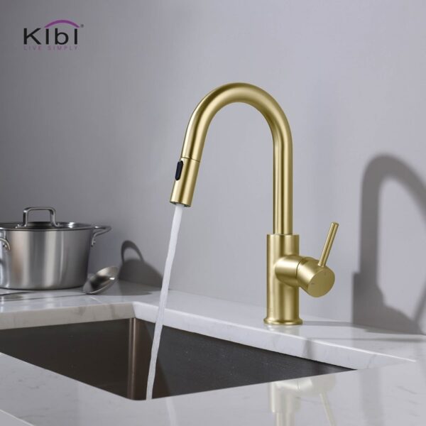 KIBI USA C-KKF2011-KSD100 Luxe 13 1/2 Inch Single Hole Deck Mount Pull-Down Kitchen Faucet with Sprayer and Soap Dispenser