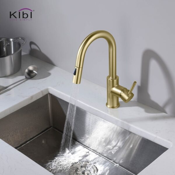 KIBI USA C-KKF2011-KSD100 Luxe 13 1/2 Inch Single Hole Deck Mount Pull-Down Kitchen Faucet with Sprayer and Soap Dispenser