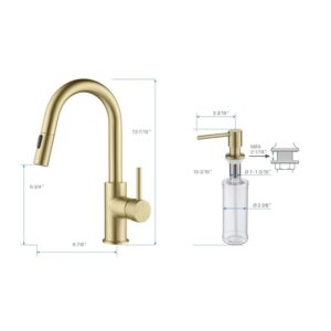 KIBI USA C-KKF2011-KSD100 Luxe 13 1/2 Inch Single Hole Deck Mount Pull-Down Kitchen Faucet with Sprayer and Soap Dispenser