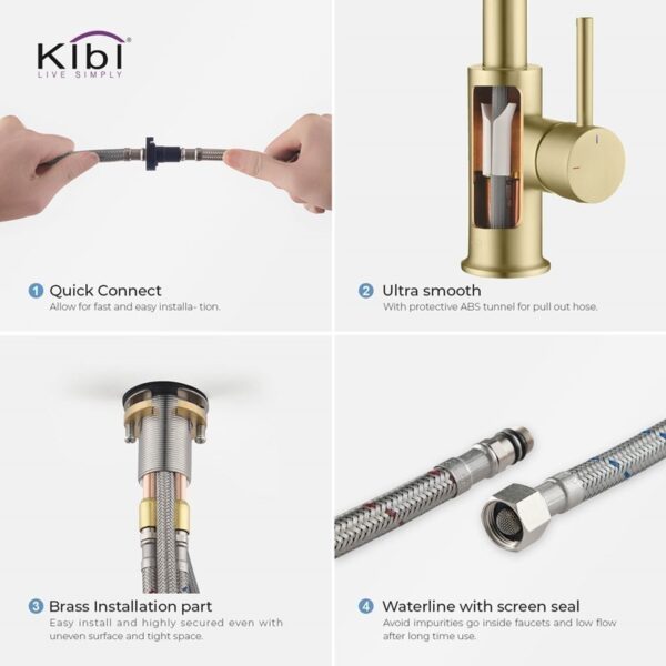 KIBI USA C-KKF2011-KSD100 Luxe 13 1/2 Inch Single Hole Deck Mount Pull-Down Kitchen Faucet with Sprayer and Soap Dispenser