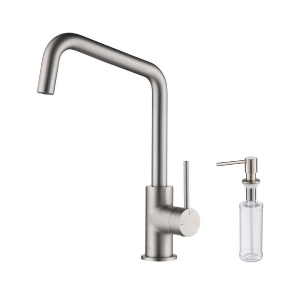 KIBI USA C-KKF2012-KSD100 Macon 13 1/4 Inch Single Hole Deck Mount Single Handle Kitchen Bar or Prep Sink Faucet with Soap Dispenser