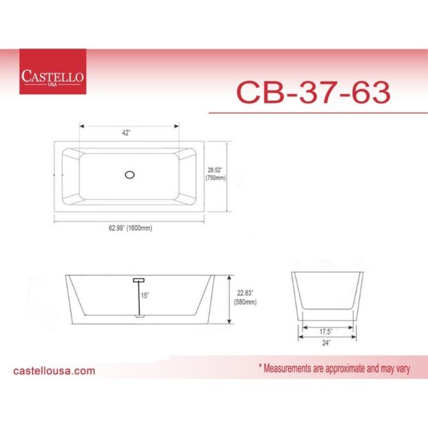 Castello USA CB-37-63 Scarlett 63 Inch Freestanding Tub with Drainer and Overflow