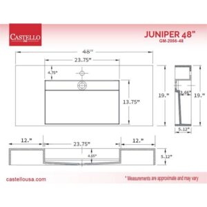 Castello USA CB-GM-2056-48 Juniper 48 Inch Wall Mounted Vessel Bathroom Sink