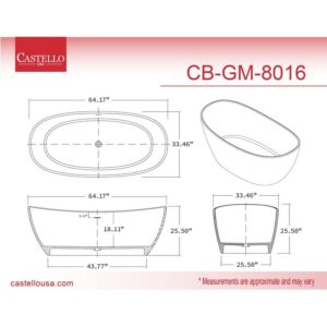 Castello USA CB-GM-8016 Manhattan 64 1/8 Inch Stone Resin Freestanding Bathtub