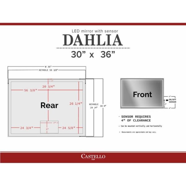 Castello USA DAHLIA3036 Dahlia 30 x 36 Inch LED Bathroom Mirror with Motion