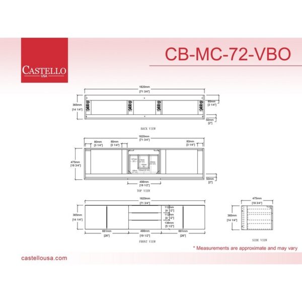 Castello USA CB-ALPINE-72 Alpine 71 3/4 Inch Vanity Base