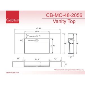 Castello USA CB-AMAZON-48G-SET Amazon 47 3/4 Inch Grey Vanity Set with Top