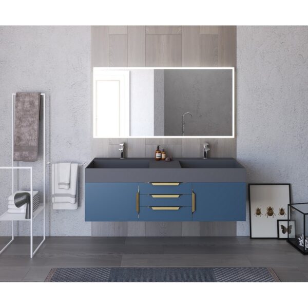 Castello USA CB-AMAZON-60BU-SET Amazon 59 1/2 Inch Blue Vanity Set with Top