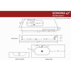 Castello USA CB-GM-20106-L-B-D Sonoma 47 1/4 Inch Wall Mounted Basin with Drawer