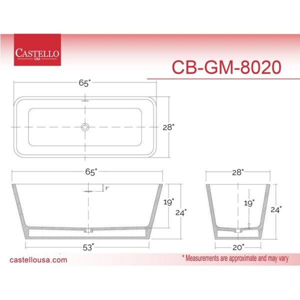 Castello USA CB-GM-8020 Venice 65 Inch Stone Resin Freestanding Bathtub