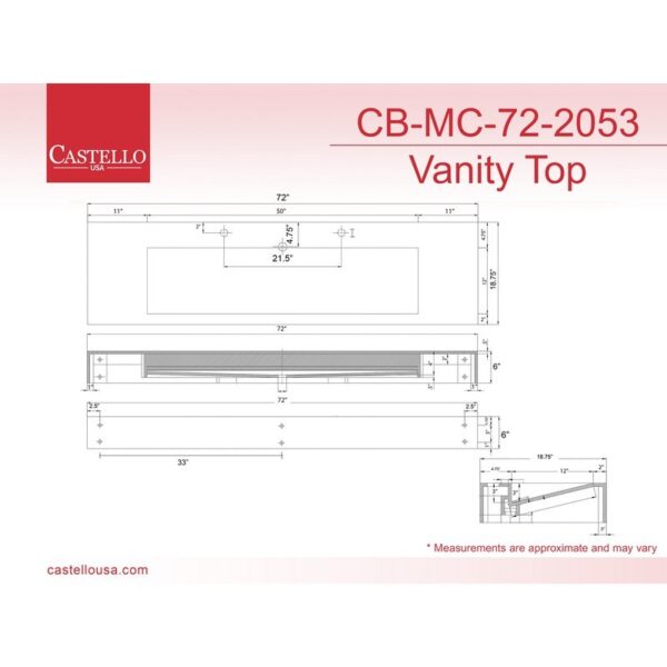 Castello USA CB-NILE-72W-SET Nile 71 3/4 Inch White Vanity Set with Top