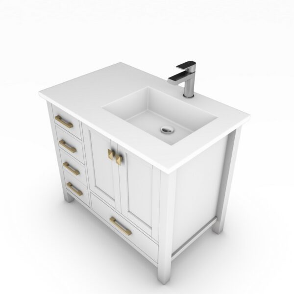 Castello USA CB-YAM-36W-R-SET Yamyam 36 Inch Right Offset White Vanity Set with Top