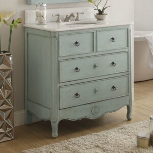 Chans Furniture HF081LB Daleville 34 Inch Distressed Blue Bathroom Sink Vanity