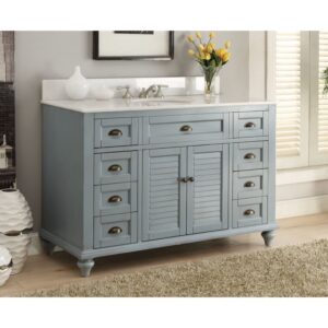 Chans Furniture CF-28328BU 49 Inches Benton Collection Vintage Cottage Glennville Single Sink Bathroom Vanity In Blue